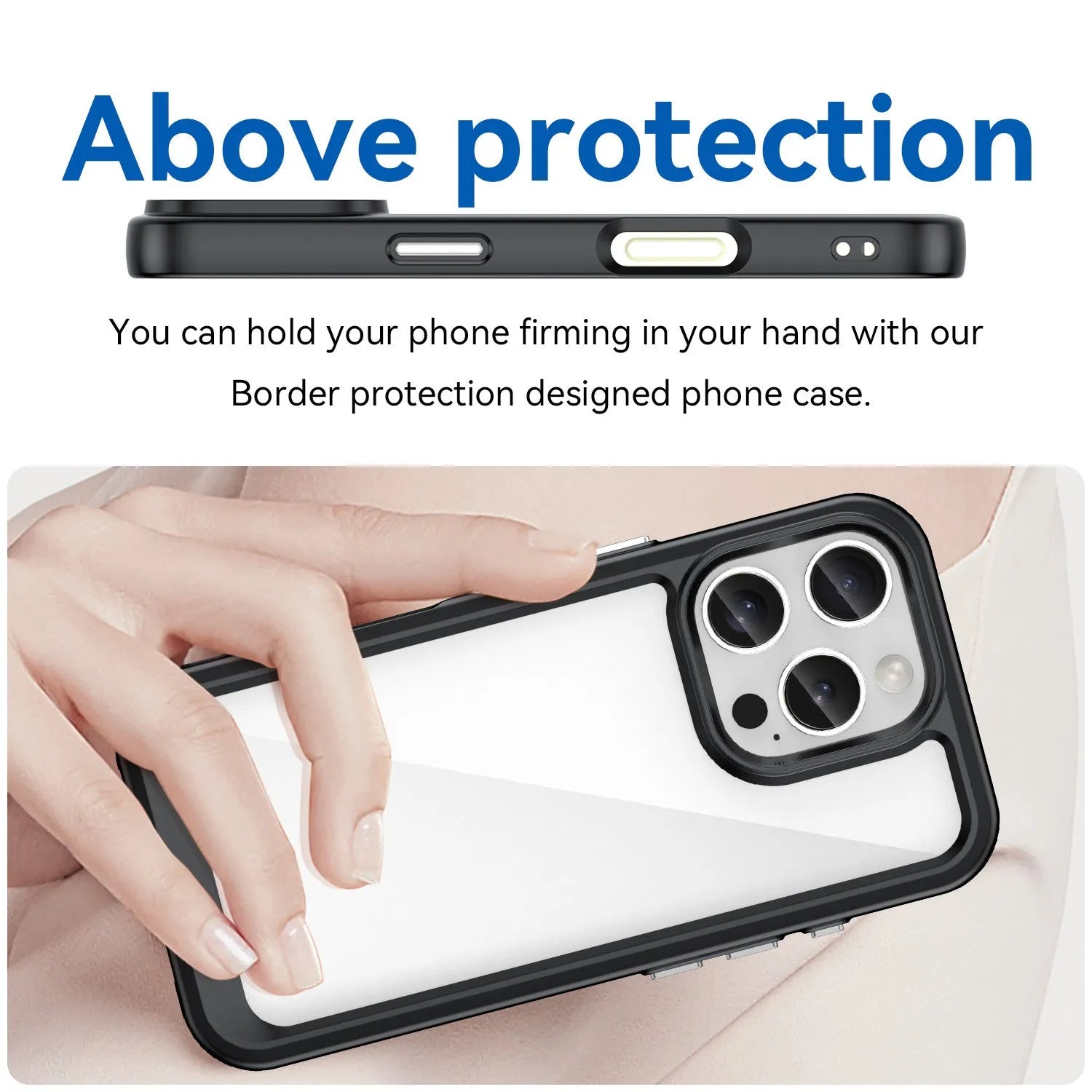 Plastic transparent backboard protective cover for Apple iPhone in PC TPU material, anti-fall phone case with clear design