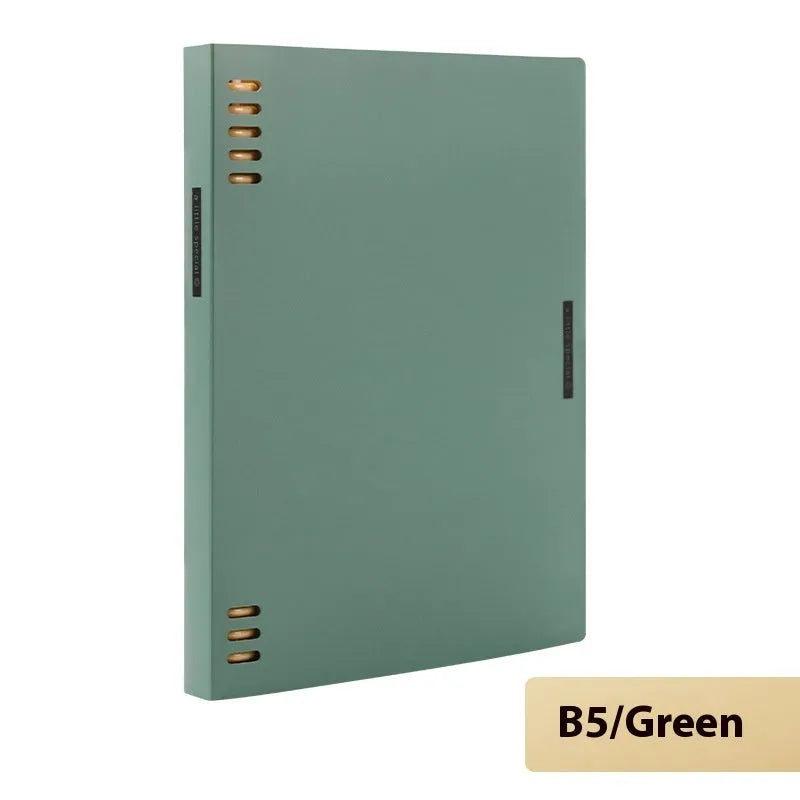 Refillable A5 and B5 spiral notebook with PP cover, shown in pastel cookie blue and plaid impression designs with loose-leaf paper.