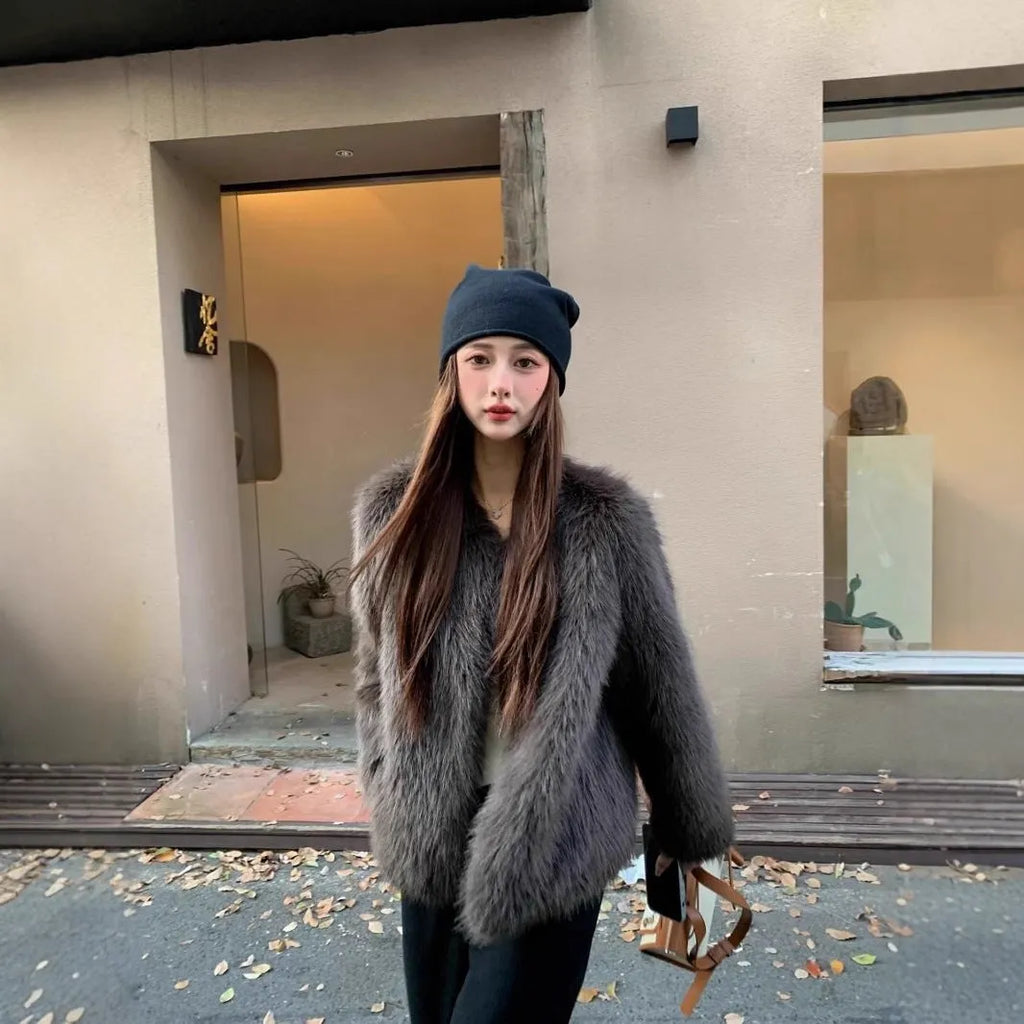 Women's furry chenille coat with princess sleeves, 50cm length, brown or black, sizes S to L