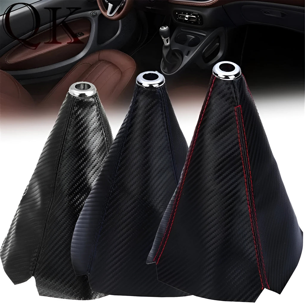 Universal car lever dust cover with bright head or black head and coloured line or carbon pattern options