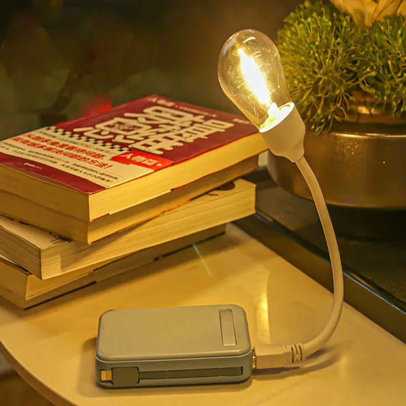 USB rechargeable folding tungsten night light with S14 bulb style in warm white illumination
