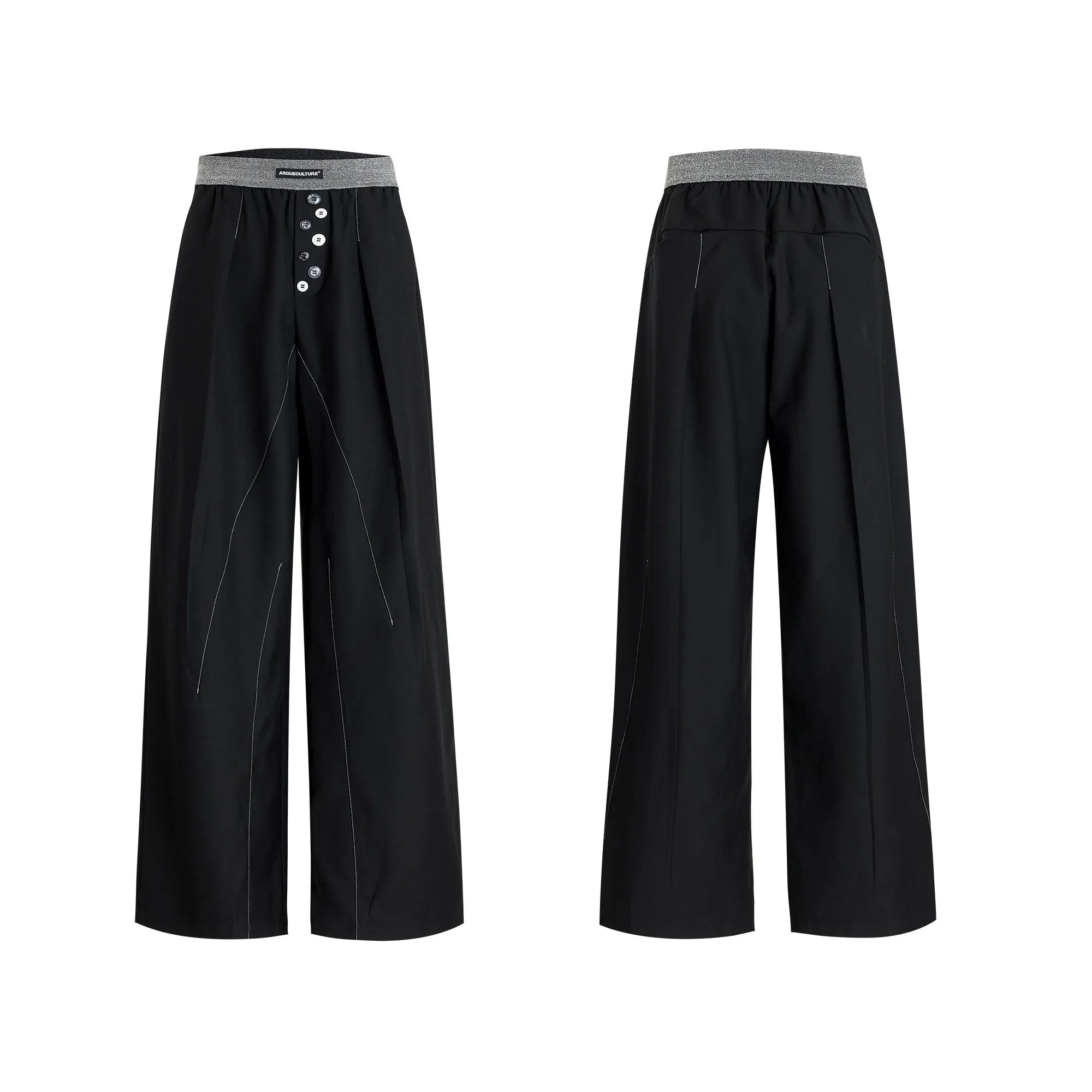 Drooping straight-leg suit pants in black with button open line design and high-waisted fit
