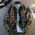 Men's turn-down collar long sleeve flannel shirt in yellow plaid with fleece lining
