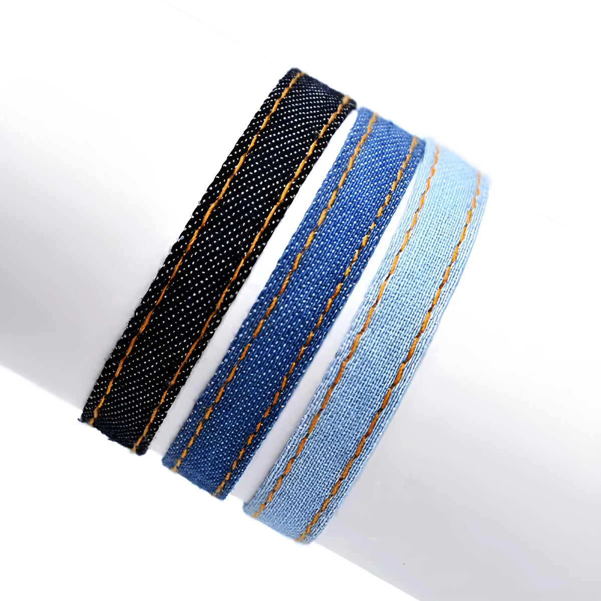 National style denim fabric bracelet carrying strap with mixed material construction