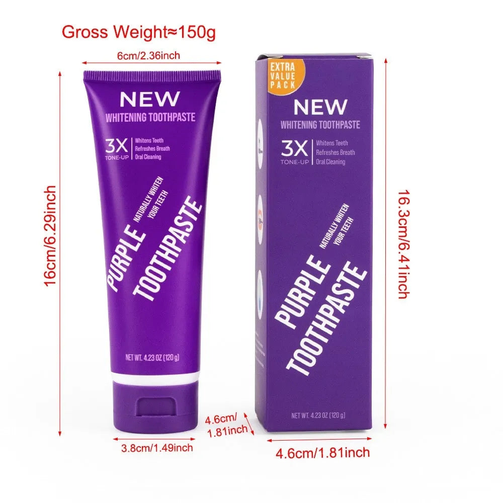 Purple whitening toothpaste in 120g tube for adult yellow stain removal