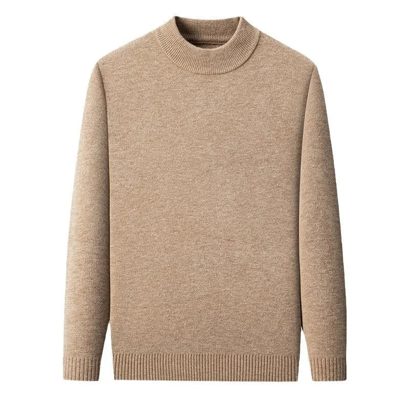 Men's half turtleneck knitwear pullover in fine wool yarn with long sleeves and solid colour