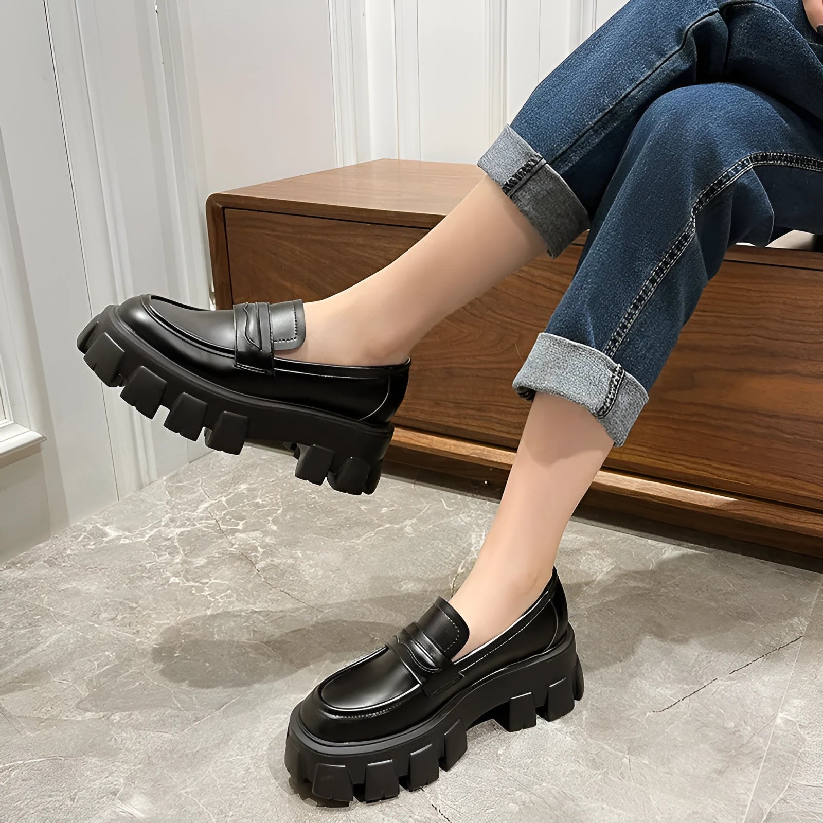 British style wide fit men's leather loafers in either matte or patent finish, shown on a foot.