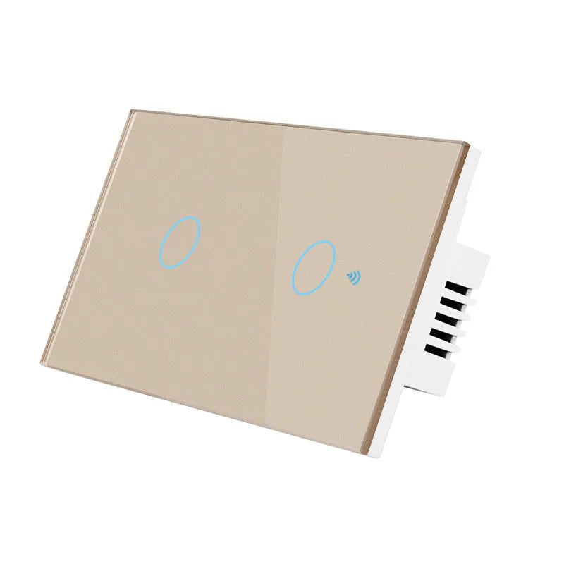 White tempered glass 2-gang touch light switch with remote control for wall mounting