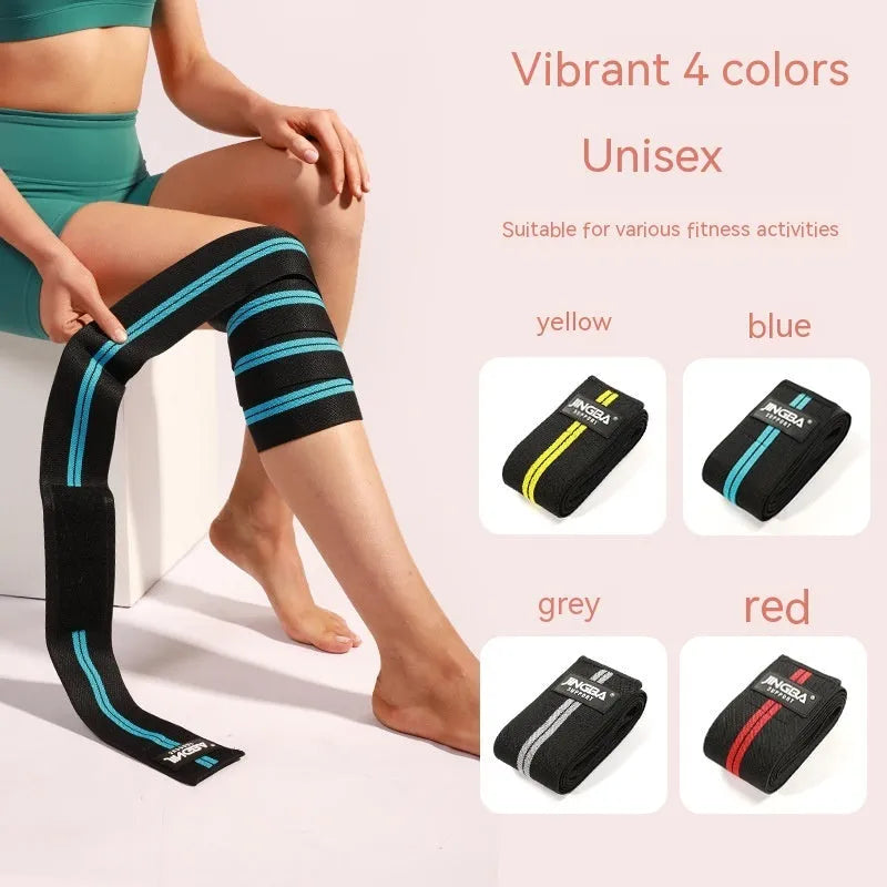 Adjustable free size sports knee pad for weightlifting and cycling, shown in blue colour.