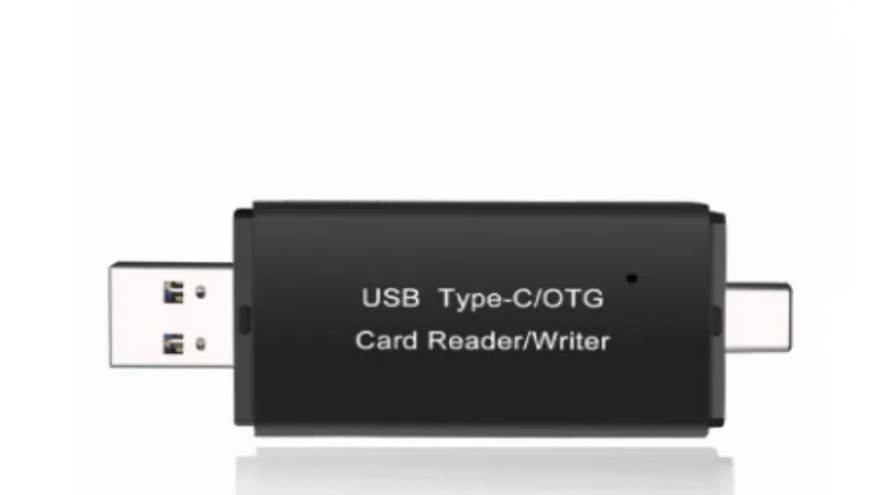 Black USB 3.0 card reader for SD and TF memory cards with Type-C interface