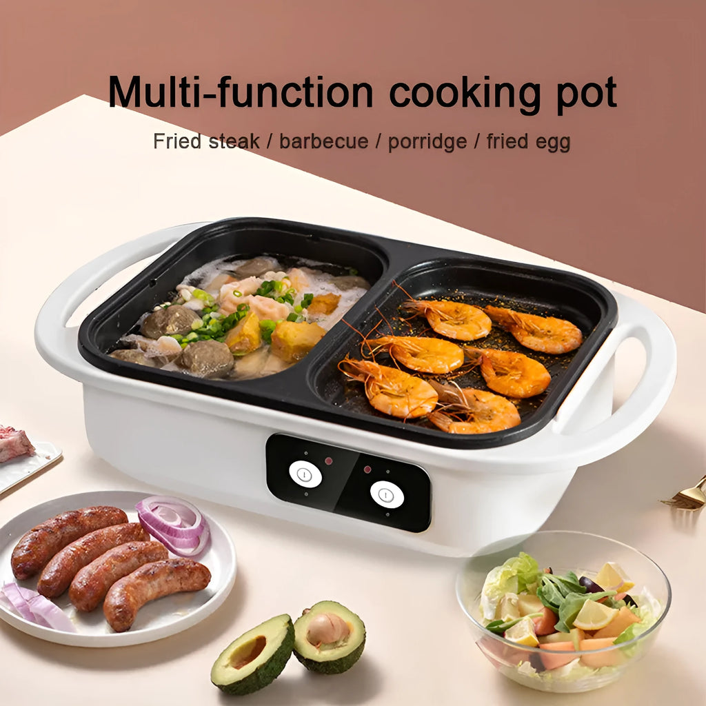 White or green electric caldron frying oven with mechanical controls and 1300W power rating
