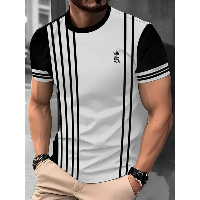 Men's loose-fit short-sleeved T-shirt with digital 3D stripe printing in various colour styles