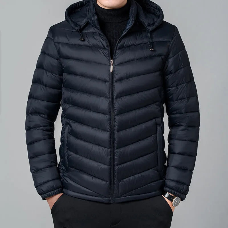 Men's polyester cotton jacket, double-sided wear, loose winter cardigan, obsidian black or dark blue, sizes XL-5XL