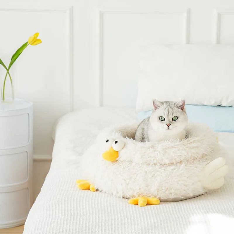 White round pet bed 49x49x21cm with lion velvet, crystal velvet, and PP cotton filling for cats and small dogs