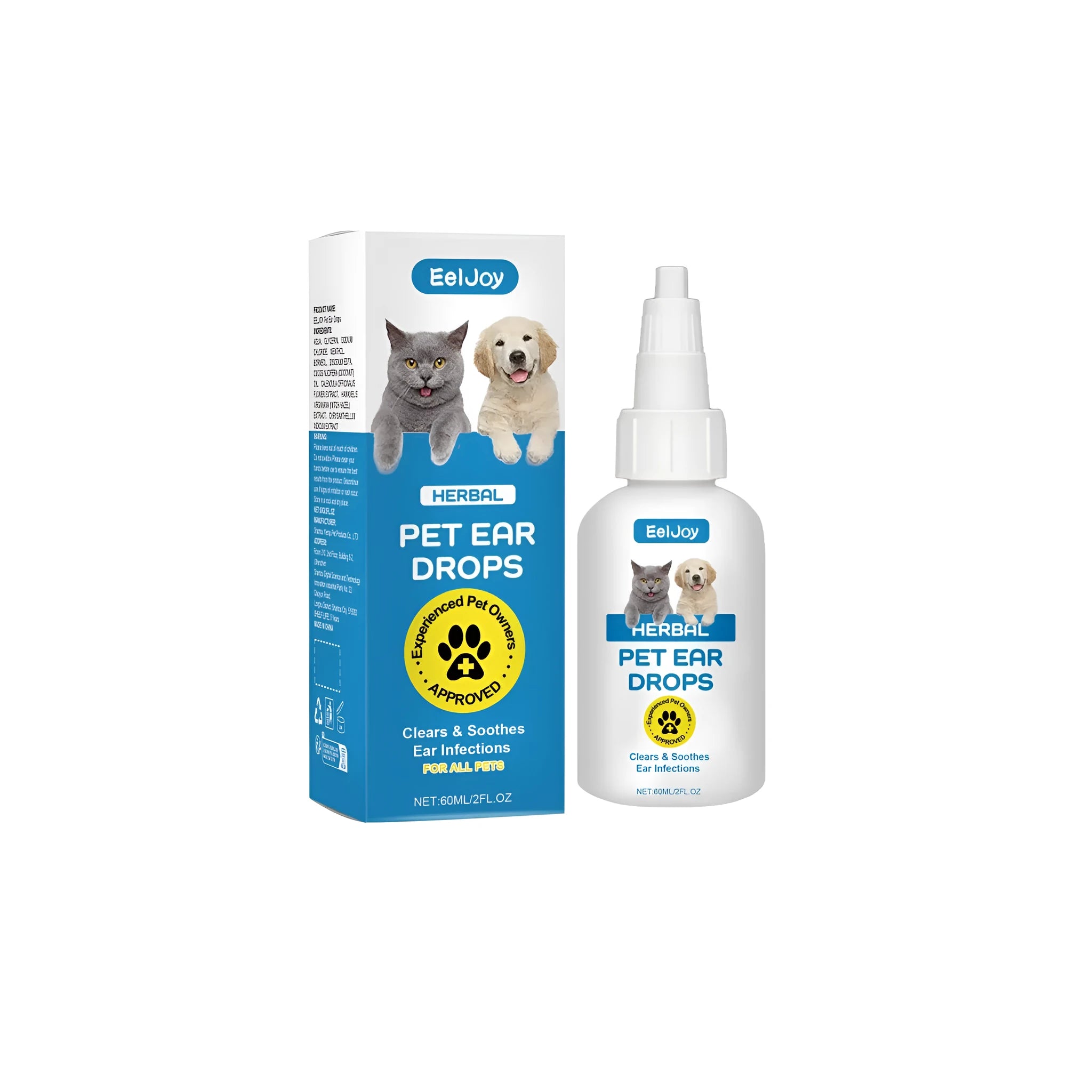 Pet ear drops 60ml bottle with coconut oil, calendula and chamomile extracts for dog and cat ear cleaning