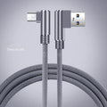 Double elbow fast charging USB data cable in black for mobile game charging, shown in 1M 2M 3M lengths