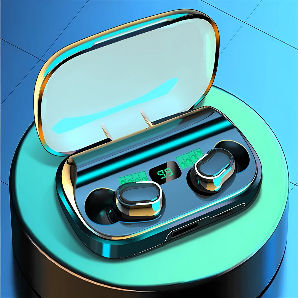 TWS Digital Display XT01 Earphone black Bluetooth V5.0 with Type-C charging bay and white blue button light