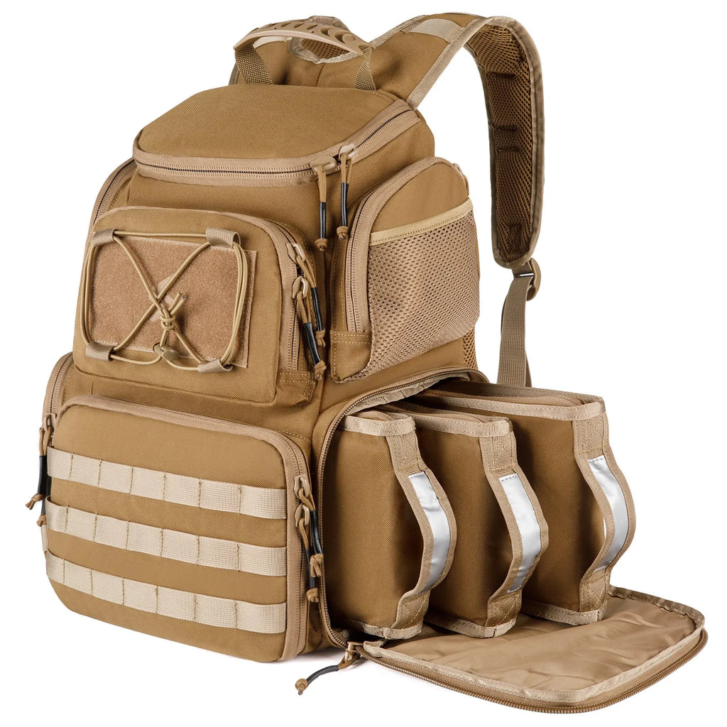 Large capacity polyester tactical backpack, 38x23x46cm, 36-55L, black and gray brown, curved shoulder strap