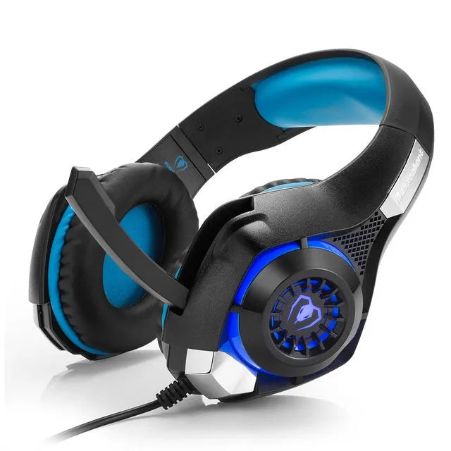Beexcellent GM-1 stereo gaming headset with mic, LED light and braided cord in blue or red