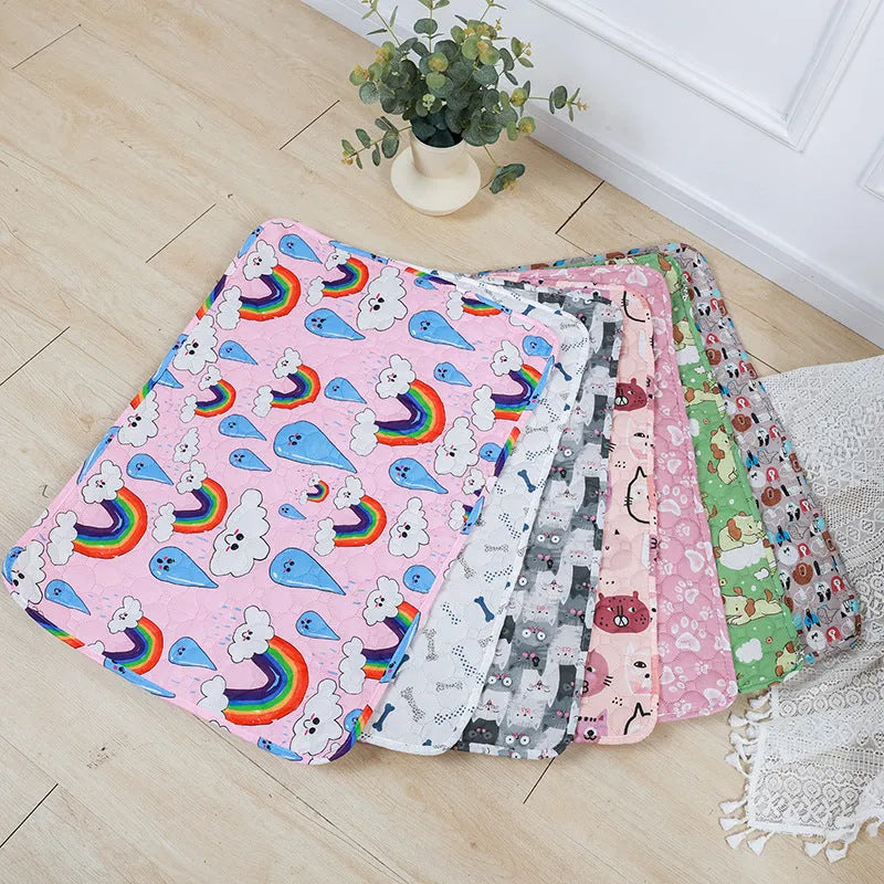 Reusable washable waterproof pet urine pad with animal print designs in multiple sizes