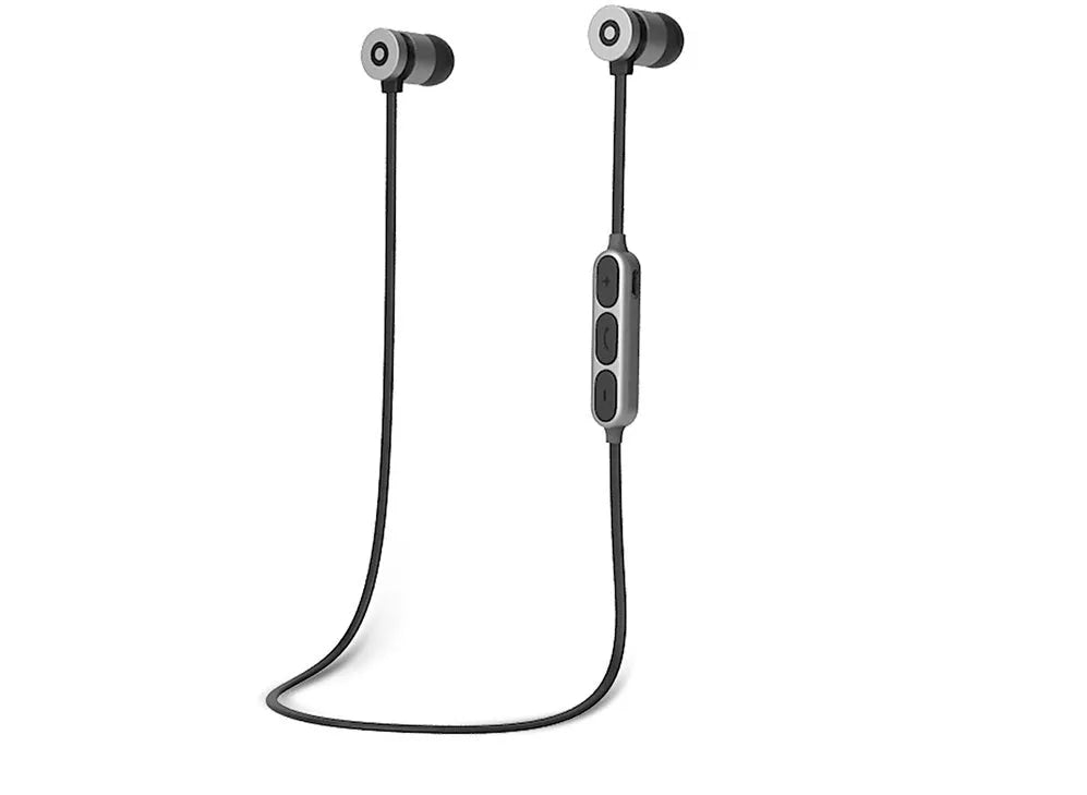 Magnetic neck-mounted Bluetooth headset in Black with in-ear earbuds and 10m wireless range
