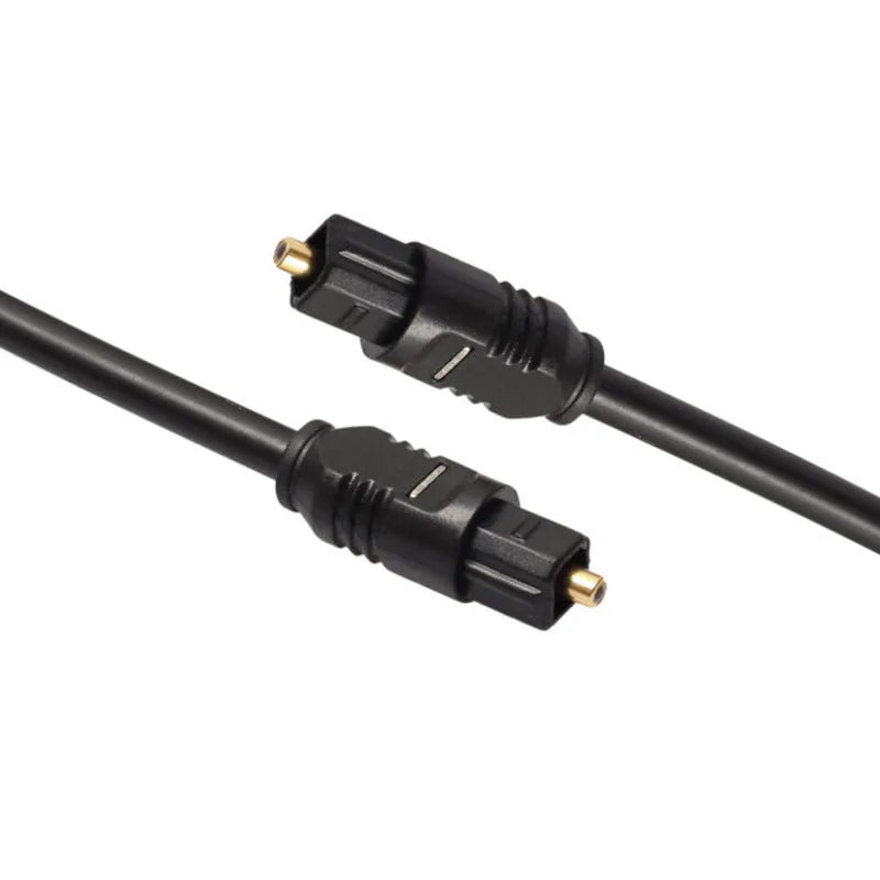 Black Toslink digital optical audio cable with square connectors, 2 metres long.