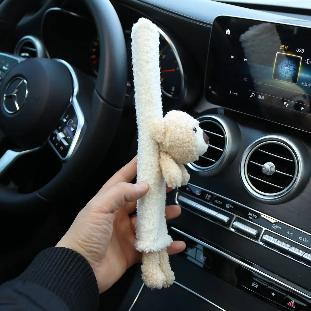 Cartoon plush car seatbelt shoulder protector in lamb wool with Rabbit and Bear designs
