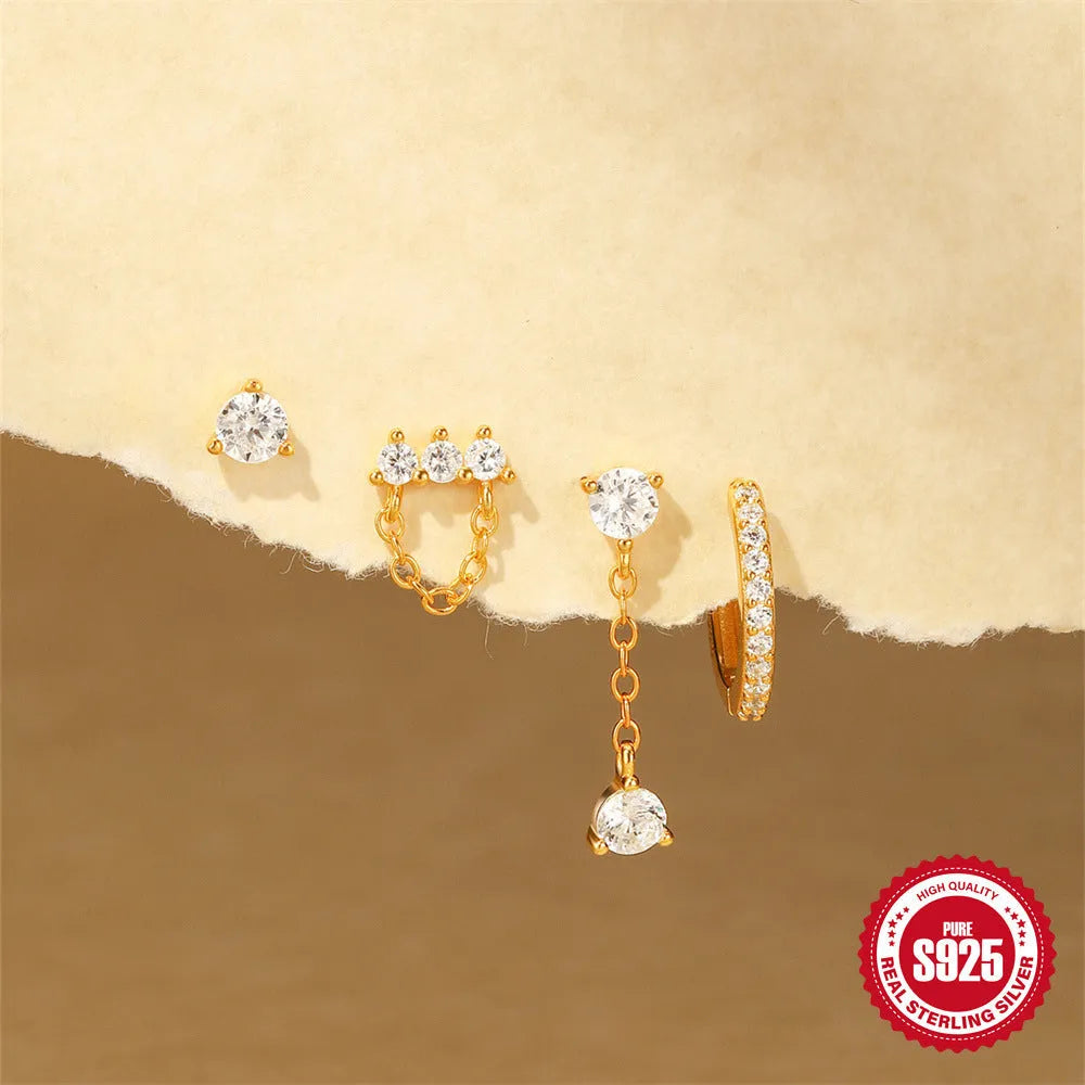 S925 sterling silver clover petal earrings with electroplated gold finish and geometric design