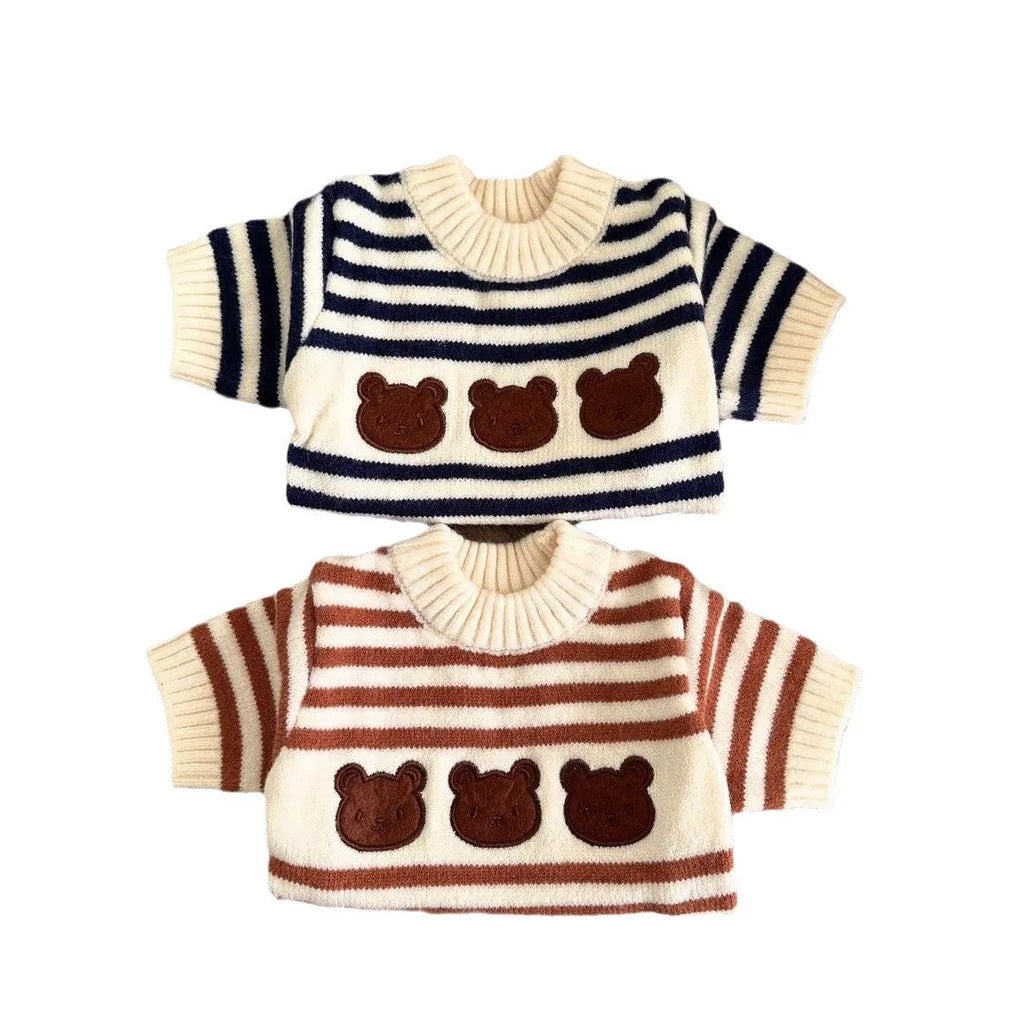 Ins Korean warm pet knitted sweater in navy blue stripes, wool, sizes S to XL