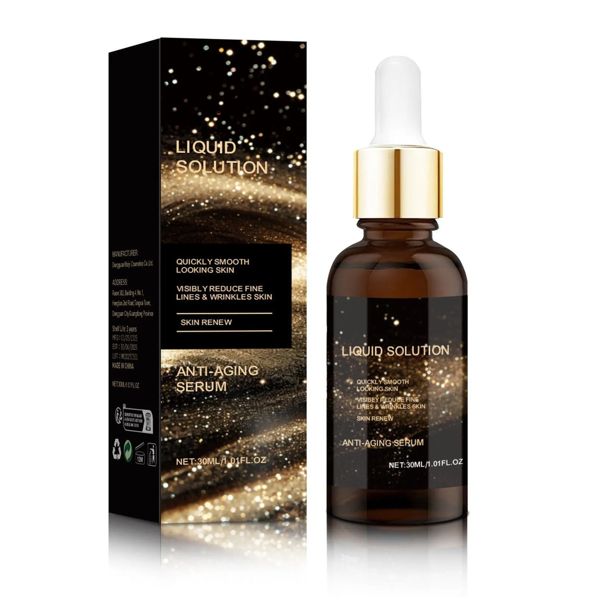 30ml bottle of hyaluronic acid facial moisturising care solution, 9cm tall.