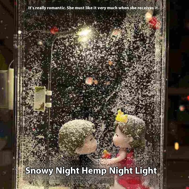 DIY snowy landscape night light kit with flowing snow scene and small street light for Christmas desktop decor