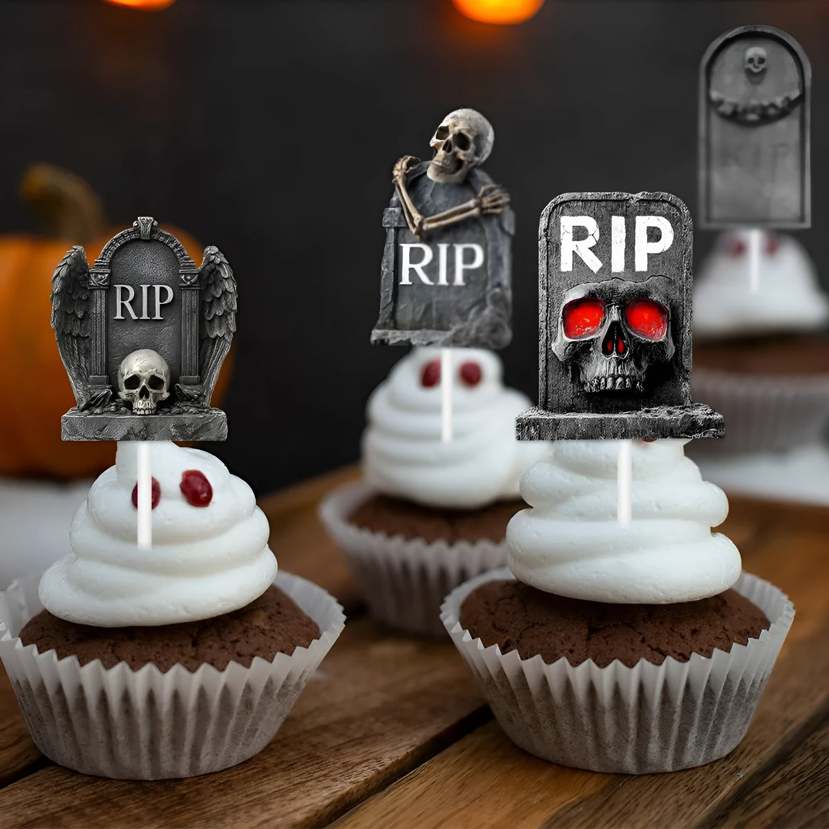 Halloween cake decoration flags, 12 paper tombstone-style small flags in horror theme, Style 1 and Style 2 options