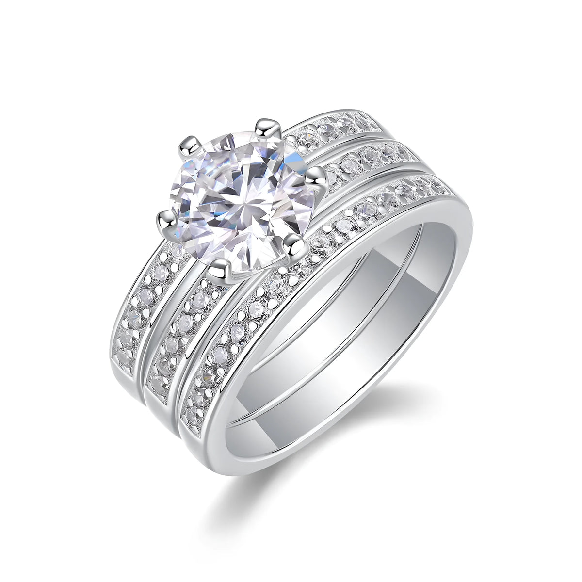 2 carat moissanite wedding ring set in S925 silver with platinum plating, sizes 5 to 9, gift box