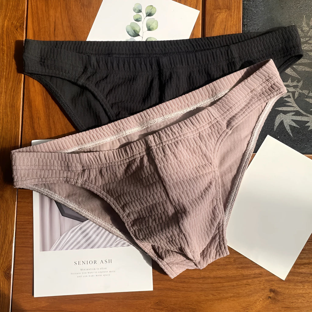 Men's pure cotton triangle underwear briefs in solid skin color black white and apricot mid-waist style