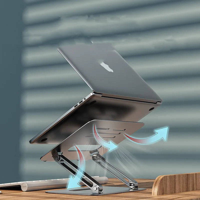 Aluminium alloy double-layer computer stand, 24.9cm x 22cm x 2.7cm, grey silver desktop riser with heat sink