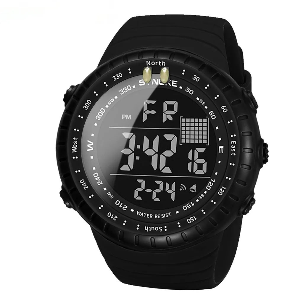 Black men's outdoor digital watch with large 54.74mm dial and WR50M waterproof rating