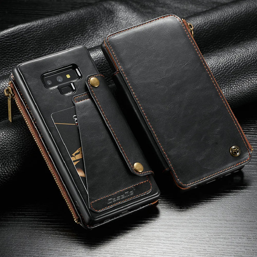Samsung Galaxy Note9 flip leather case in black, brown, and red colour options