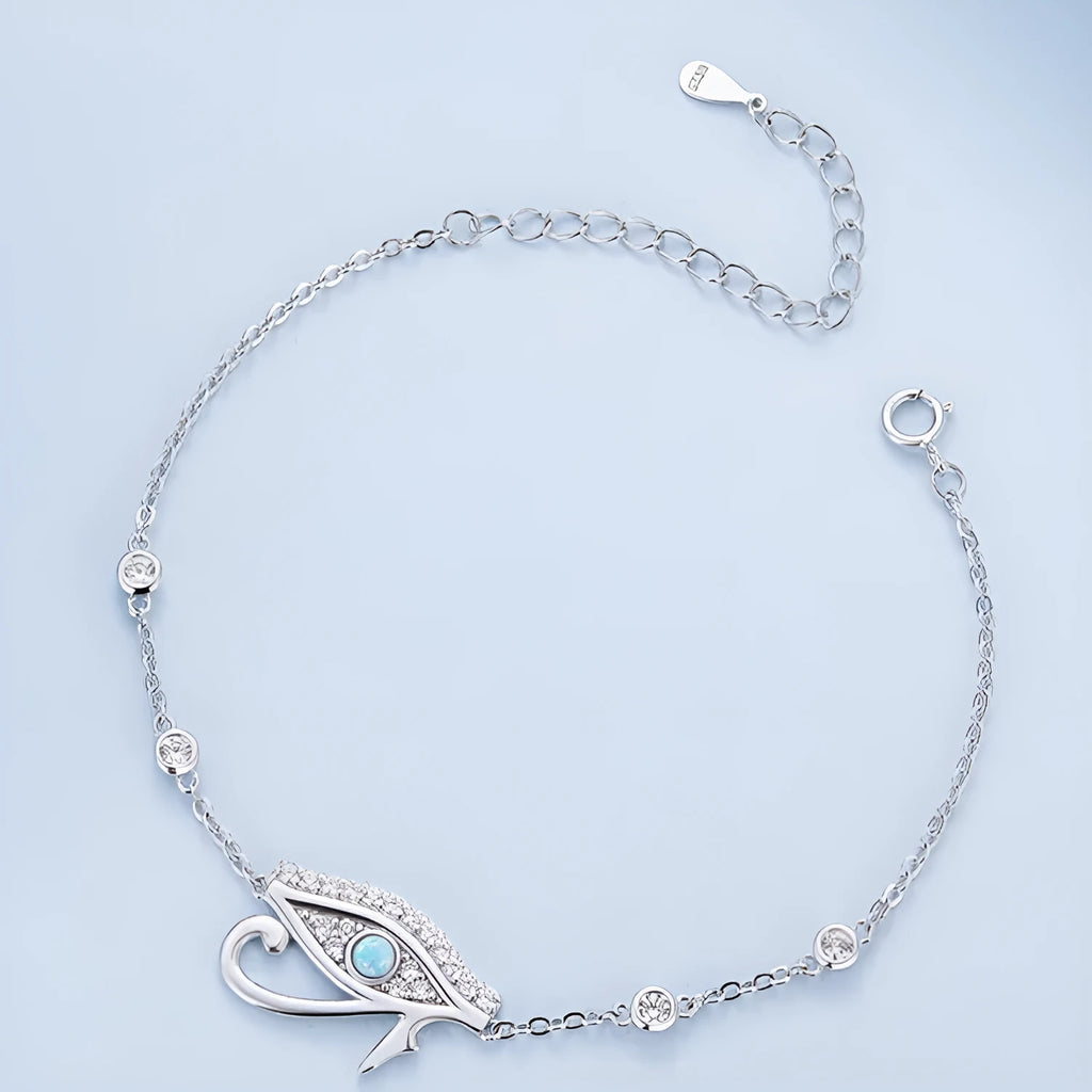 Silver Horus eye bracelet with opal detail, electroplated 925 silver women's bracelet