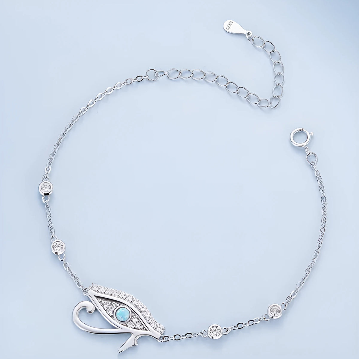 Silver Horus eye bracelet with opal detail, electroplated 925 silver women's bracelet