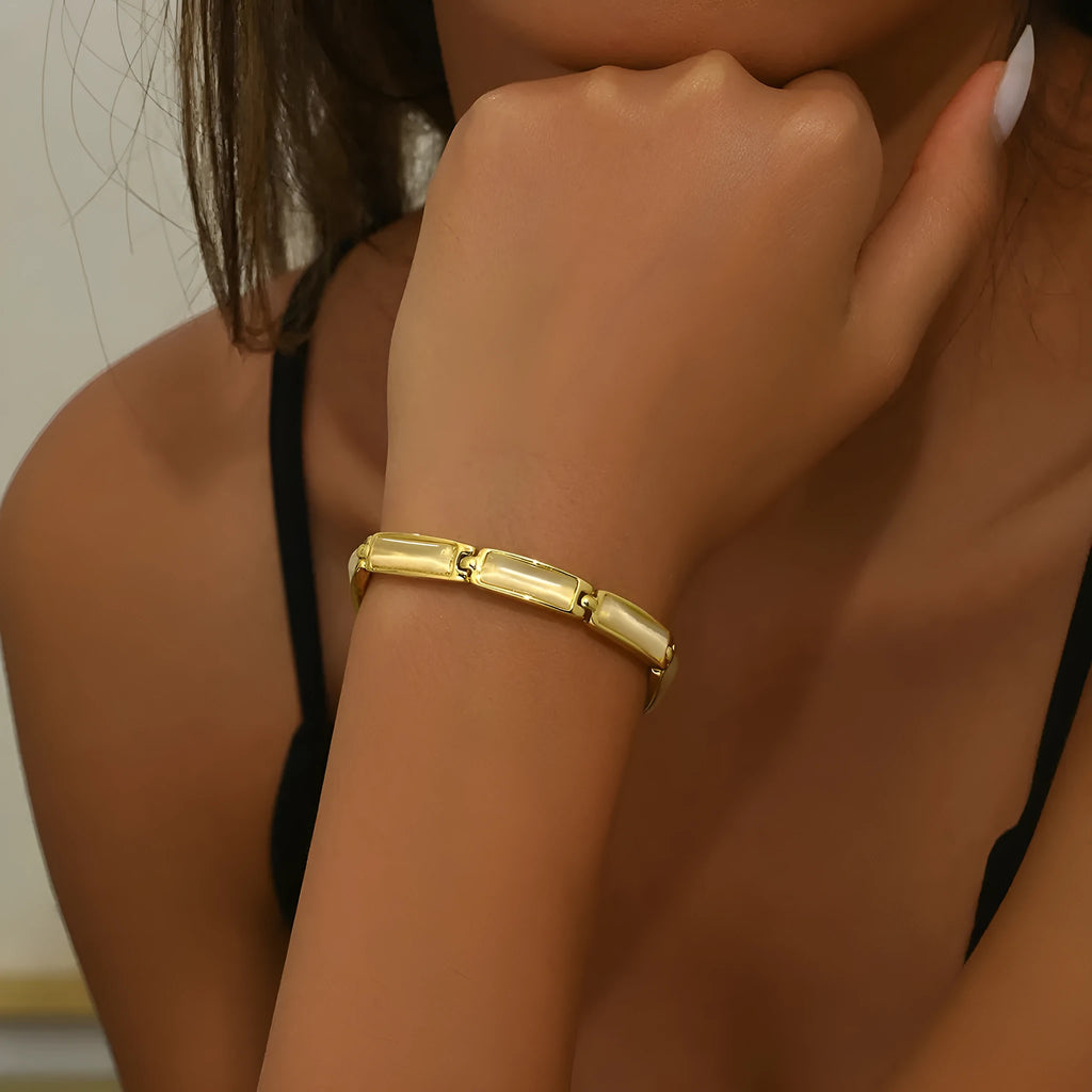 Geometric rose gold opal bracelet for women with alloy quadrilateral shape and gemstone inlay