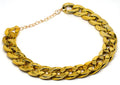 Gold colour twisted chain dog collar with buckle fastener on a white background.