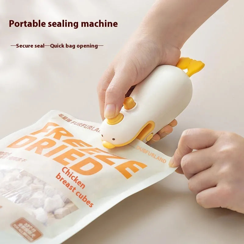 Small yellow duck rechargeable sealing machine with animal jacquard texture and included charging cable