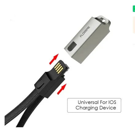 Leather braided iPhone charging cable with zinc alloy connectors in black, brown, or red colour options