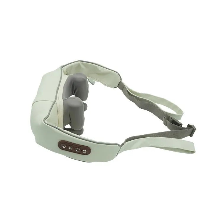 Blue rechargeable foldable electric neck and back massager showing compact dimensions