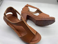 Plus size women's wedge sandals with peep toe open design and Roman style buckle in multiple colour options