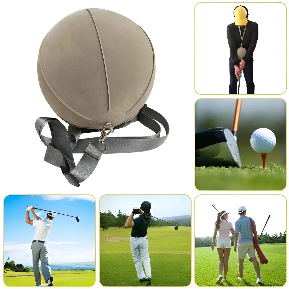Smart inflatable ball swing trainer in PVC cloth, grey and black, for running sports and fitness training