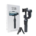 Black three-axis handheld gimbal stabilizer for mobile phones with hard case and tripod