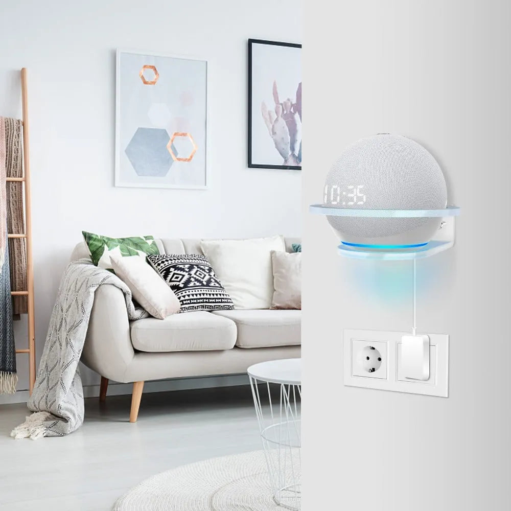 White plastic wall bracket for Amazon Echo Dot 4th generation smart speaker