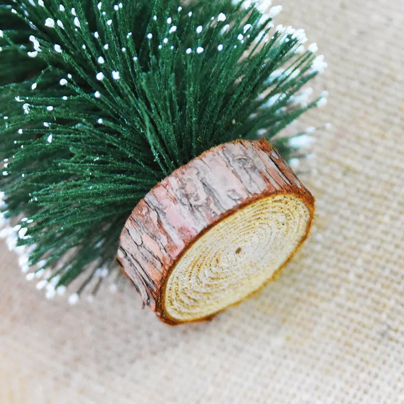 Miniature Christmas pine needle tree decoration in green and white, available in 10cm to 25cm heights