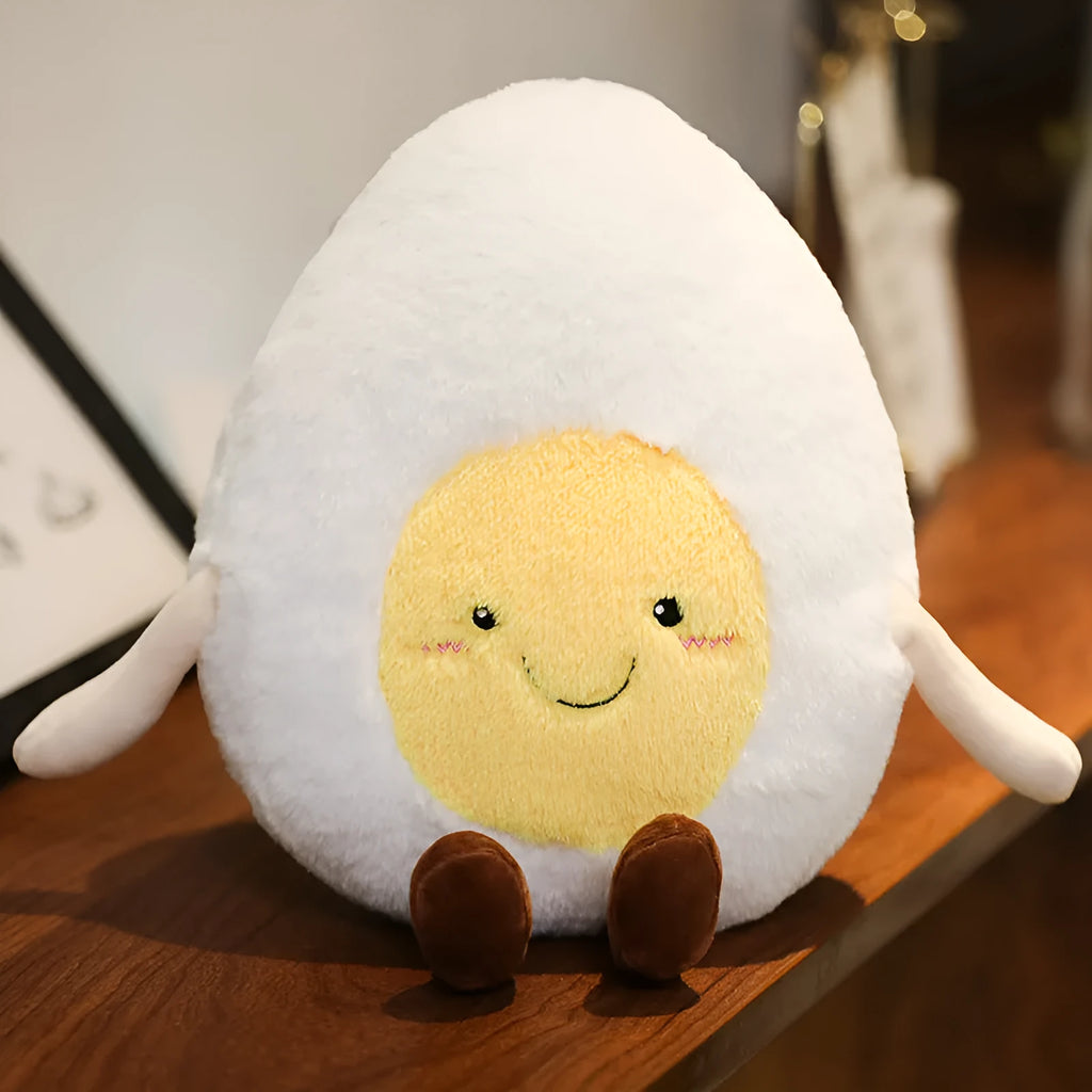 Cute plush cat toy 35cm tall with super soft short plush and PP cotton filling in egg colour